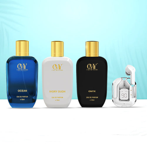 CMY Ivory Oudh + Ocean Perfume + Onyx Perfume + Earbuds (White)