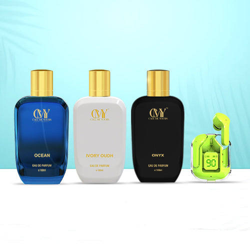 CMY Ivory Oudh + Ocean Perfume + Onyx Perfume + Earbuds (Green)