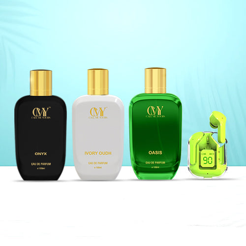 CMY Ivory Oudh + Oasis Perfume + Onyx Perfume + Earbuds (Green)