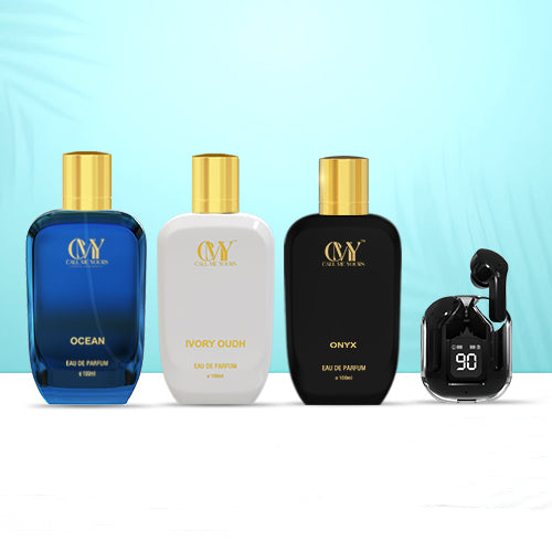 CMY Ivory Oudh + Ocean Perfume + Onyx Perfume + Earbuds (Black)