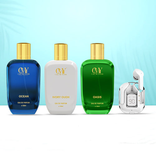 CMY Oasis + Ivory Oudh Perfume + Ocean Perfume + Earbuds (White)
