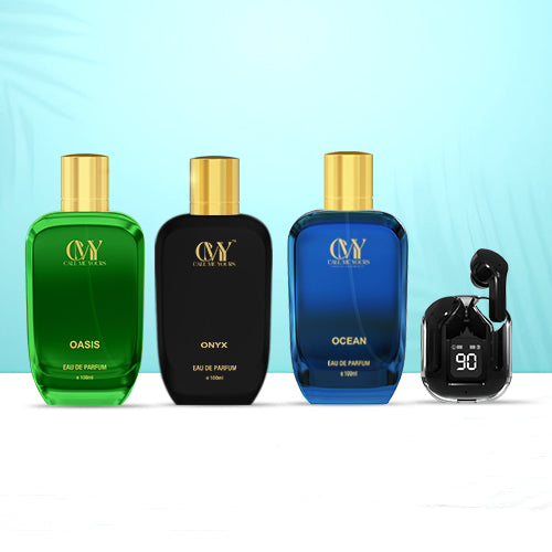 CMY Ocean + Oasis Perfume + Onyx Perfume + Earbuds (Black)